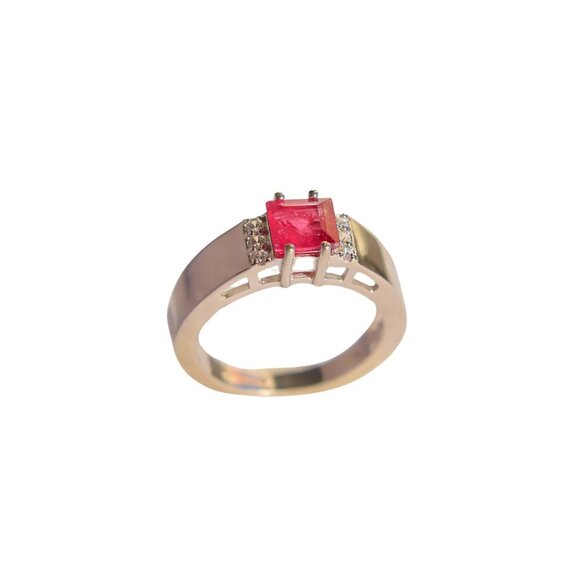 Genuine Pink Tourmaline Ring with CZ in 925 Sterling Silver - Picture 3 of 7